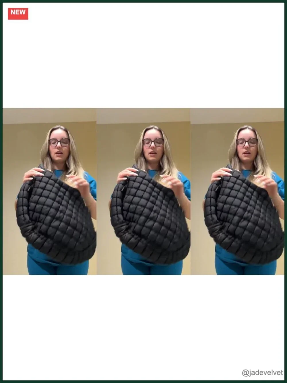 Large Quilted Puffer Tote Bag with Crossbody Strap and Makeup Bag
